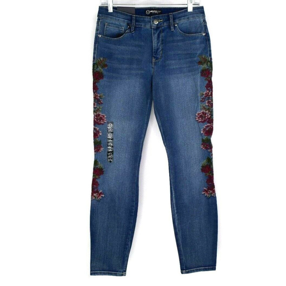 Miraclebody Denim - Miraclebody Flower Embroidered Ideal Skinny Jeans